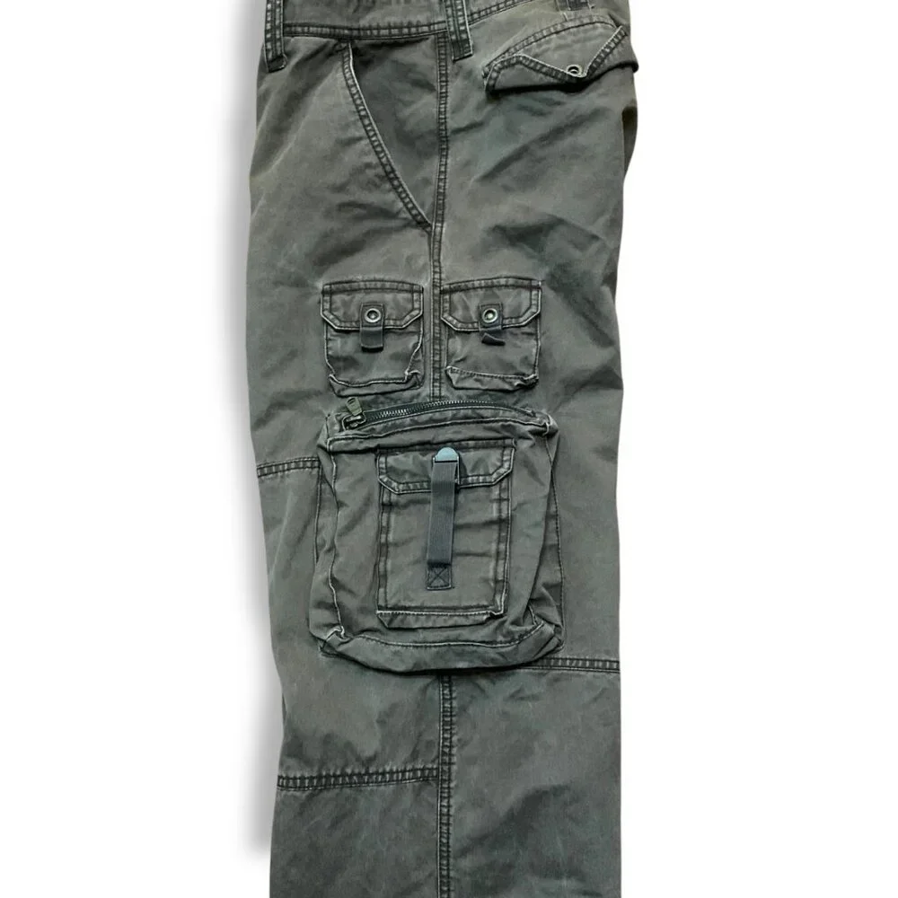 Old Navy Mena Gray Cargo Pants Multiple Pockets Relaxed Fit Sz 34.5 100% Cotton‎